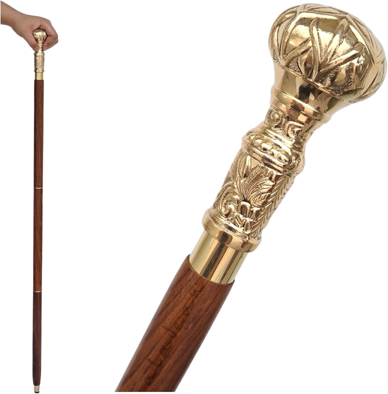 Polished Brass Cobra Handle Rosewood Walking Stick view 10