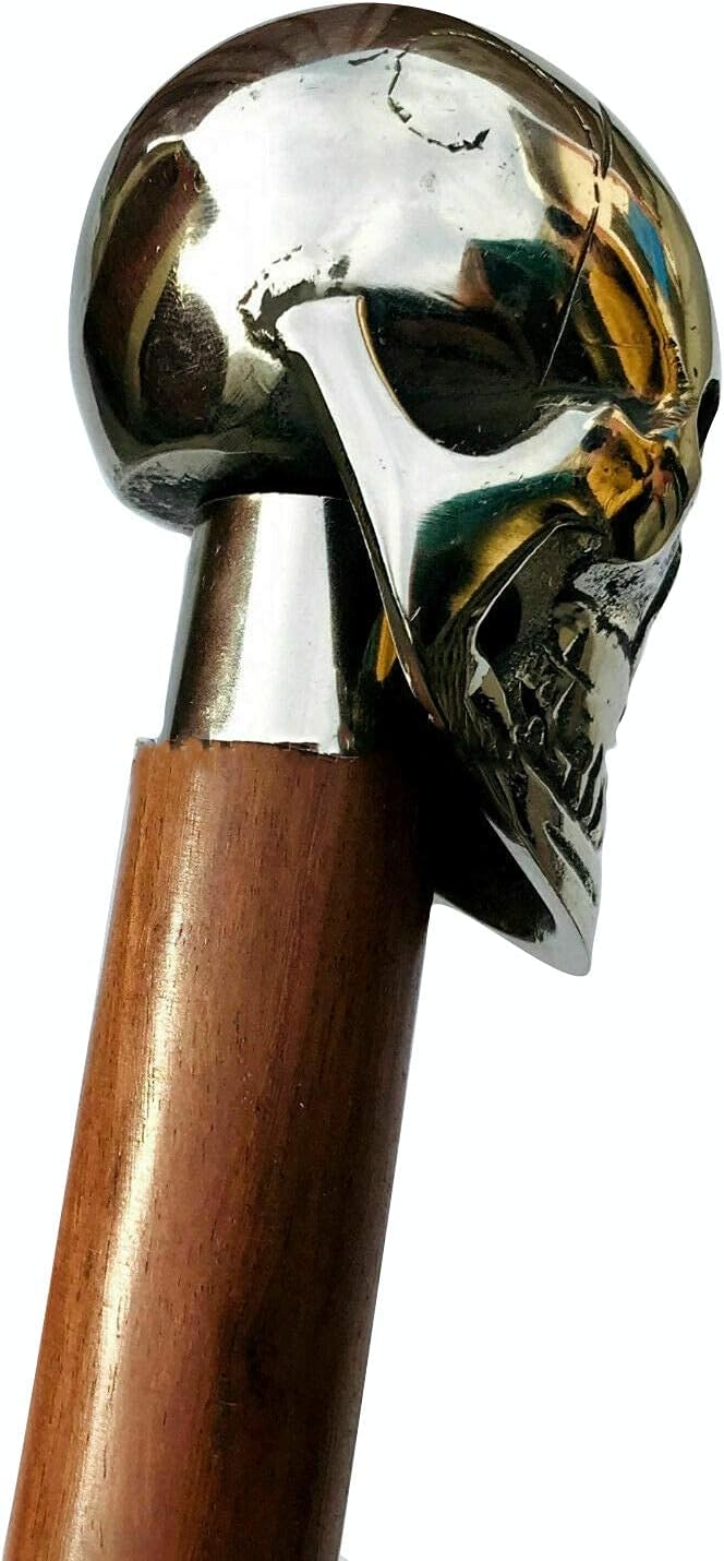 Chrome Nickel Skull Handle Walking Stick view 2