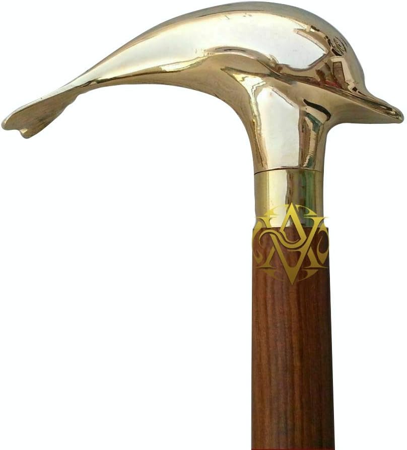 Polished Brass Dolphin Handle Rosewood Walking Stick view 3