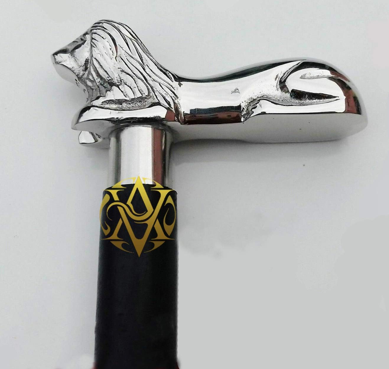 Chrome Lion Handle Walking Stick view 3