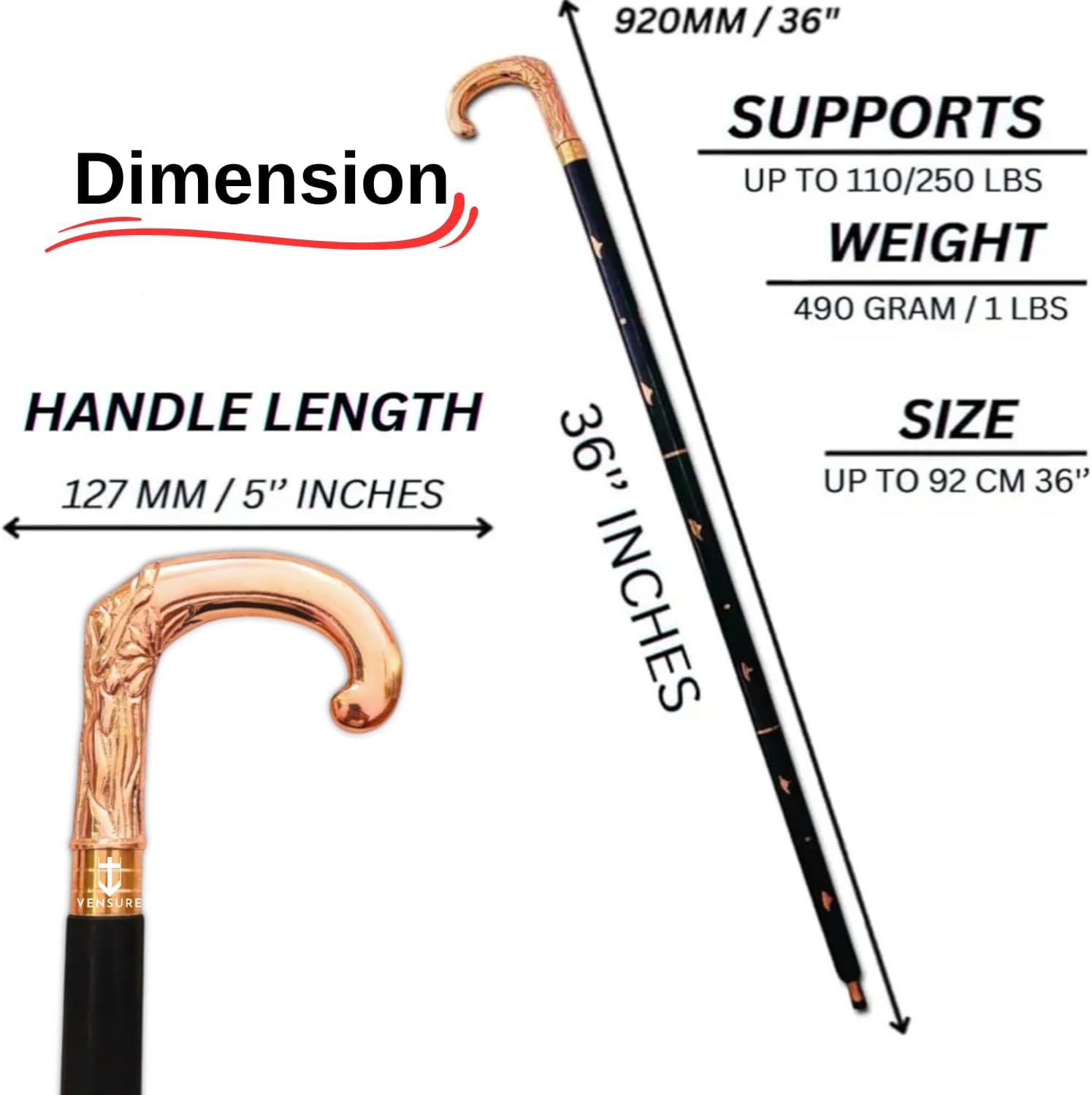 Copper Finish Brass Handle Walking Stick view 2