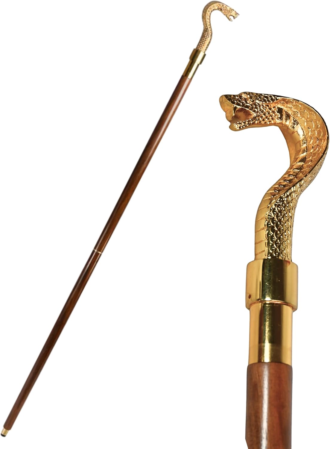 Polished Brass Snake Head Handle Rosewood Walking Stick view 8
