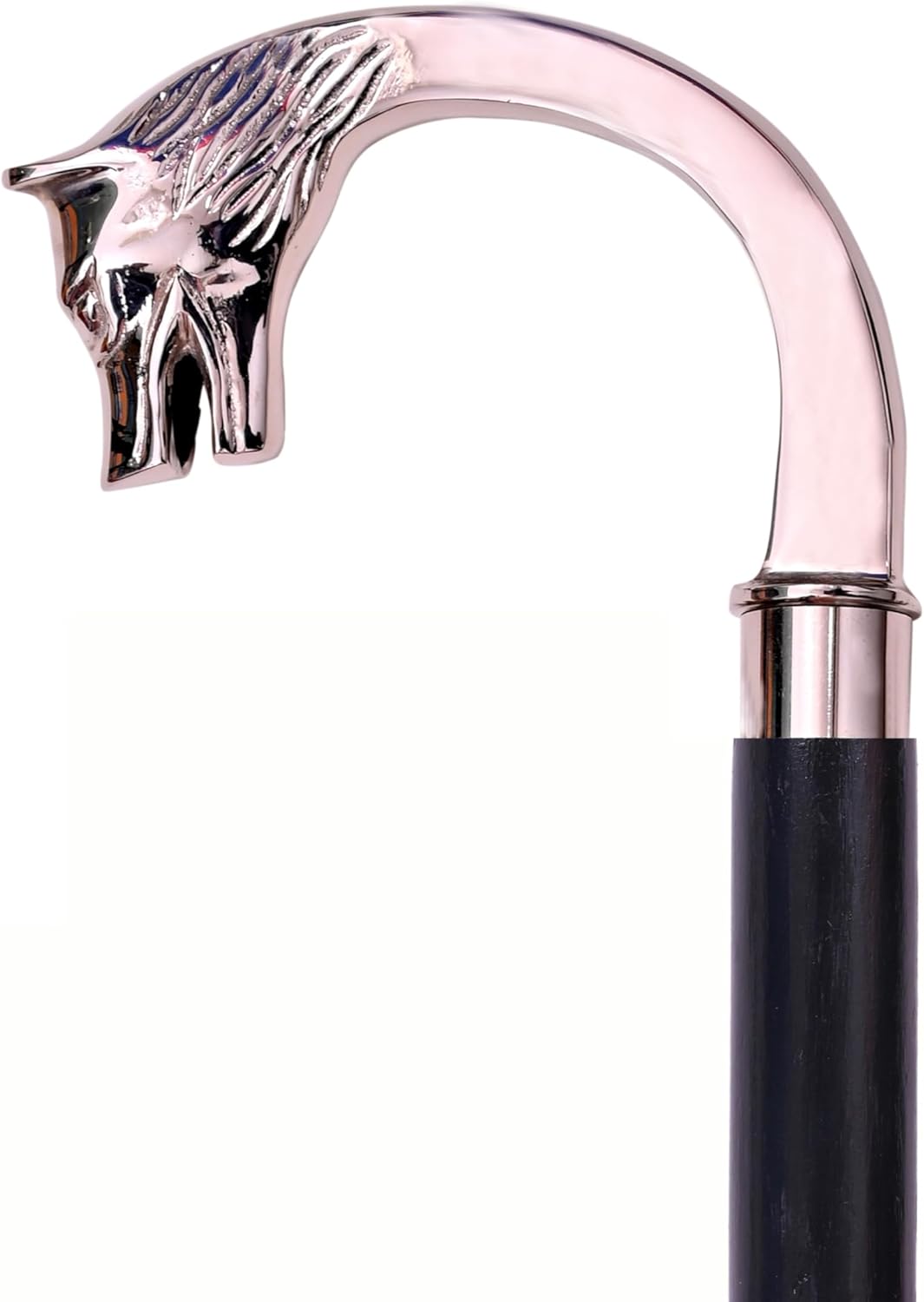 Chrome Polished Silver Wolf Head Handle Walking Stick view 6