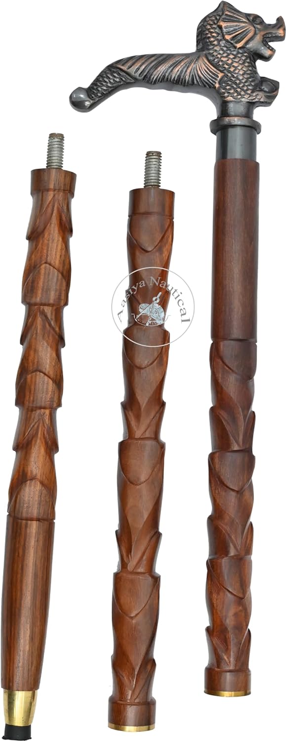 Aluminium Lion's Roar Handle Carved Wood Walking Stick view 3