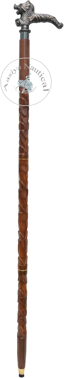 Aluminium Lion's Roar Handle Carved Wood Walking Stick view 4