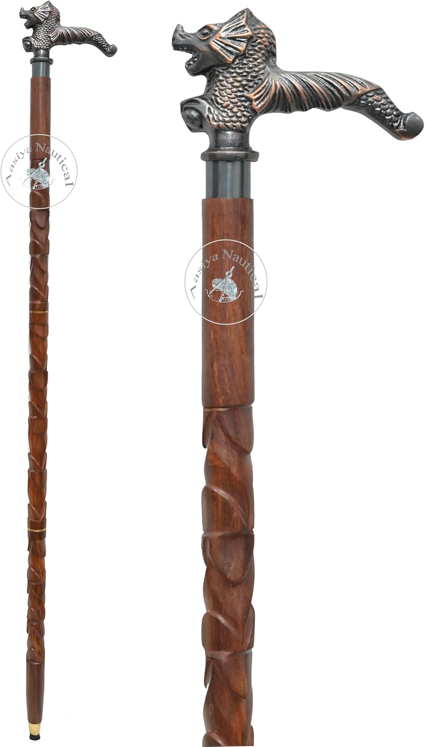Aluminium Lion's Roar Handle Carved Wood Walking Stick view 6