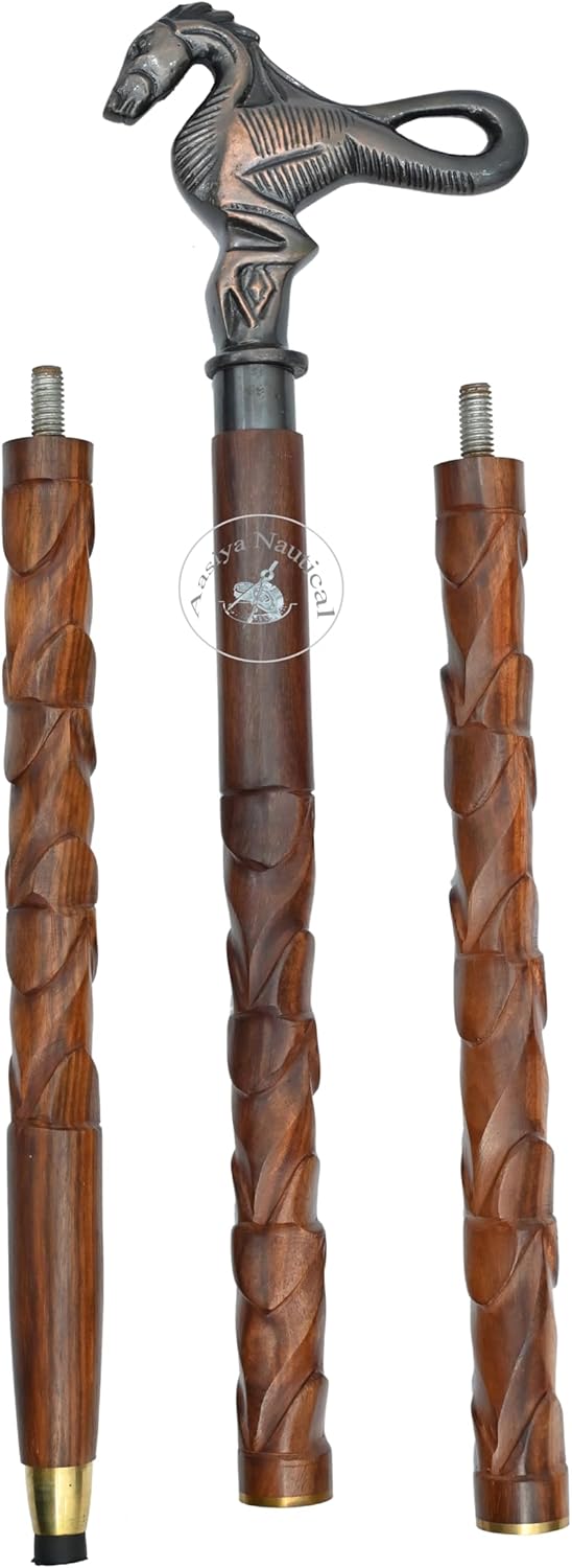 Aluminium Galloping Horse Handle Carved Wood Walking Stick view 3
