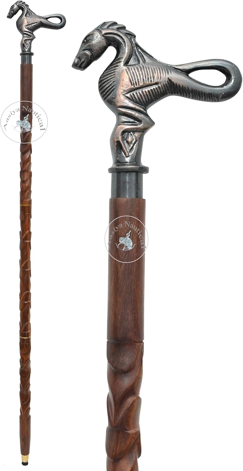 Aluminium Galloping Horse Handle Carved Wood Walking Stick view 6