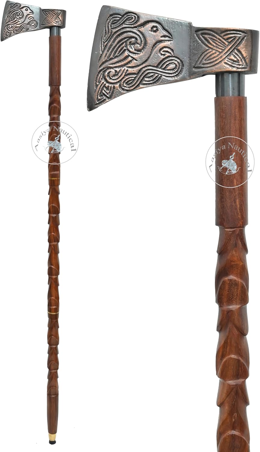 Aluminium Axe Handle Carved Wood Walking Stick view 6