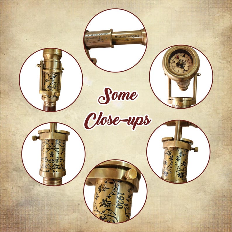 Brass Telescope Compass Handle Rosewood Walking Stick view 6