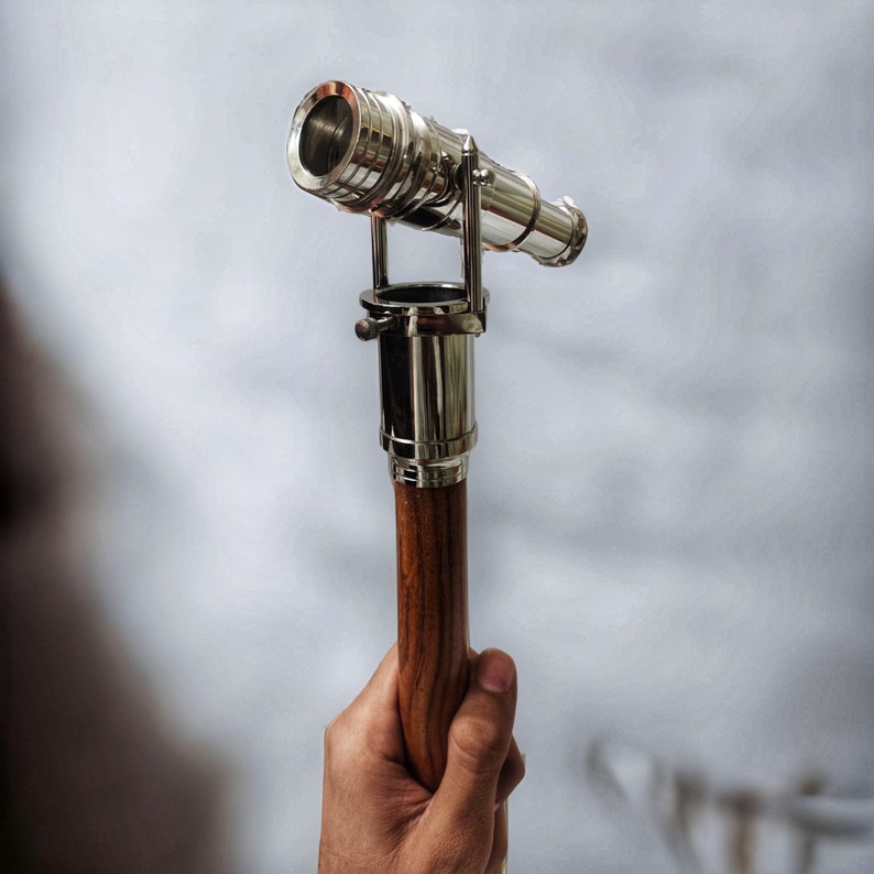 Nickel Plated Brass Telescope Handle Rosewood Walking Stick view 4