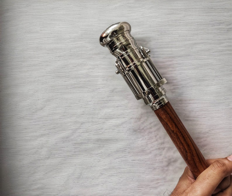 Nickel Plated Brass Telescope Handle Rosewood Walking Stick view 5