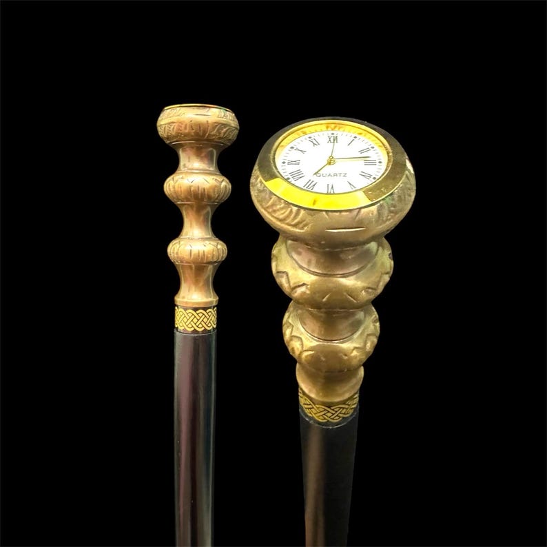 Brass Watch Handle Rosewood Walking Stick with Extra Handle Detail view 11