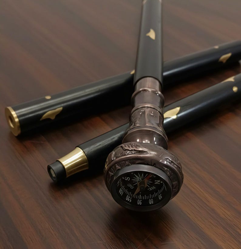 Brass Compass Handle Rosewood Walking Stick view 11