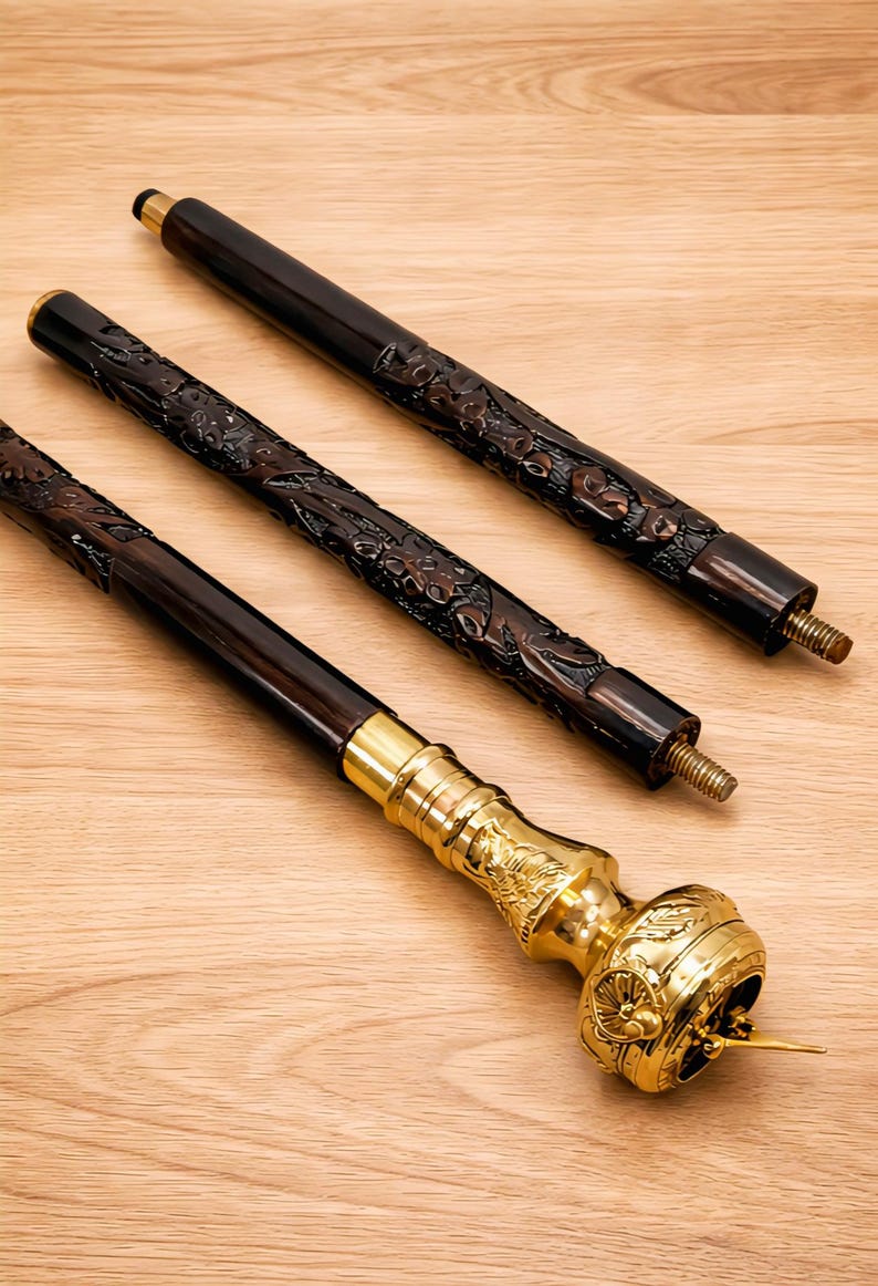 Brass Compass Handle Rosewood Walking Stick view 13