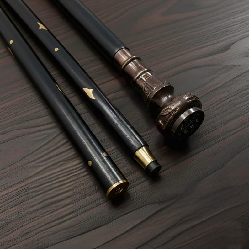 Brass Compass Handle Rosewood Walking Stick view 14