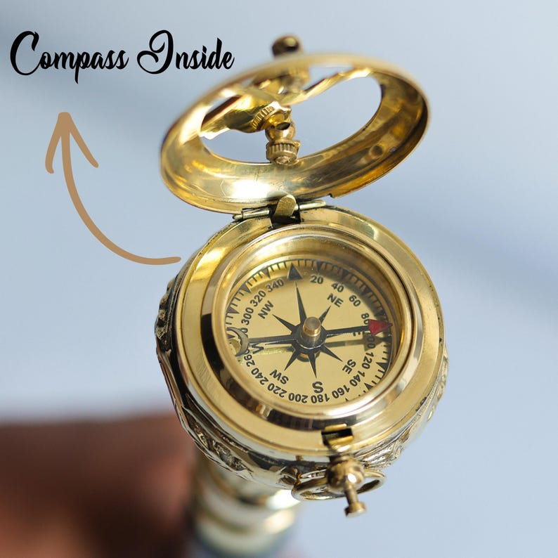 Brass Sundial Compass Handle Walking Stick view 10