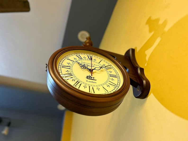 Wooden Double-Sided Station Wall Clock London Theme view 2
