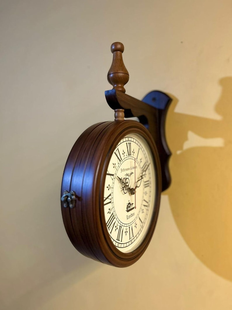 Wooden Double-Sided Station Wall Clock London Theme view 4