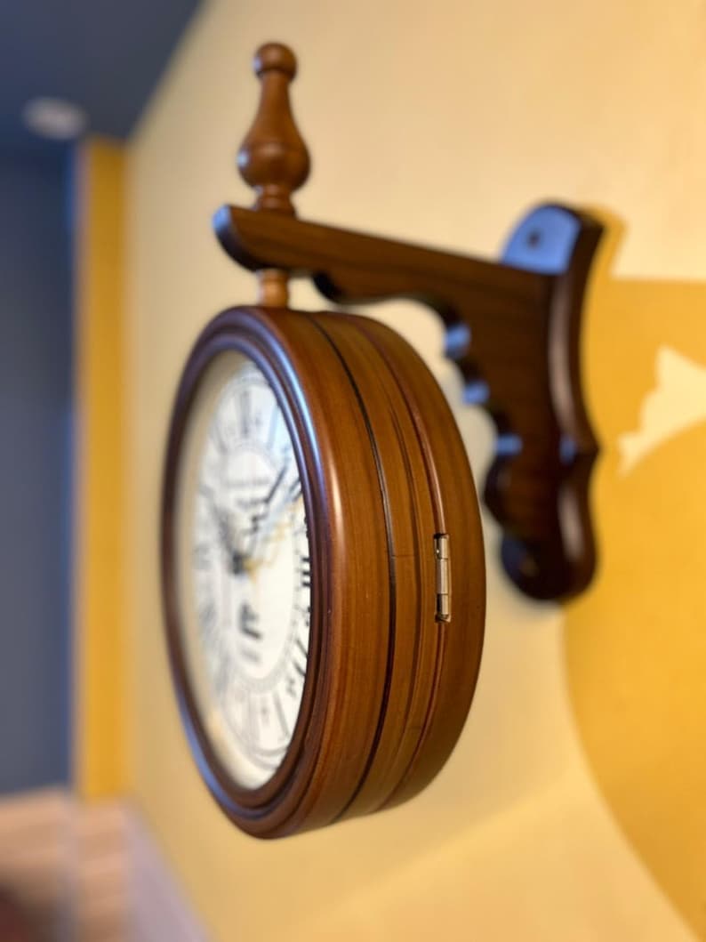 Wooden Double-Sided Station Wall Clock London Theme view 6
