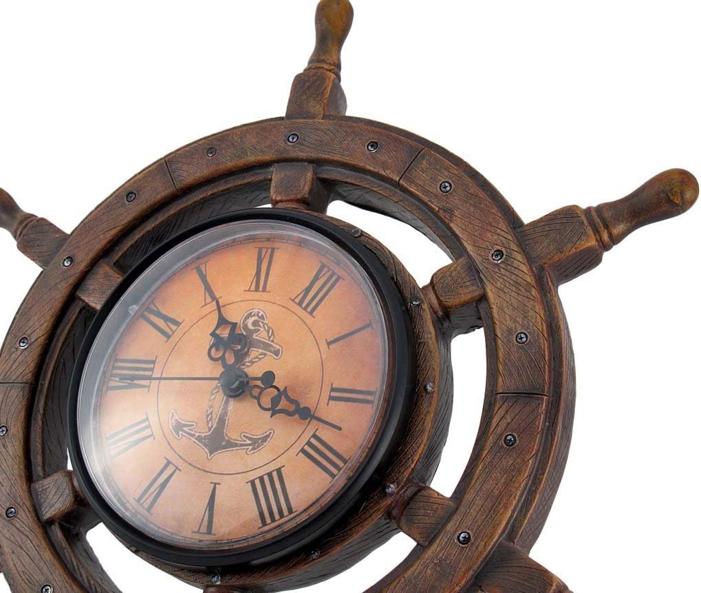 Cast Resin Ship Wheel Wall Clock Roman Numerals view 2