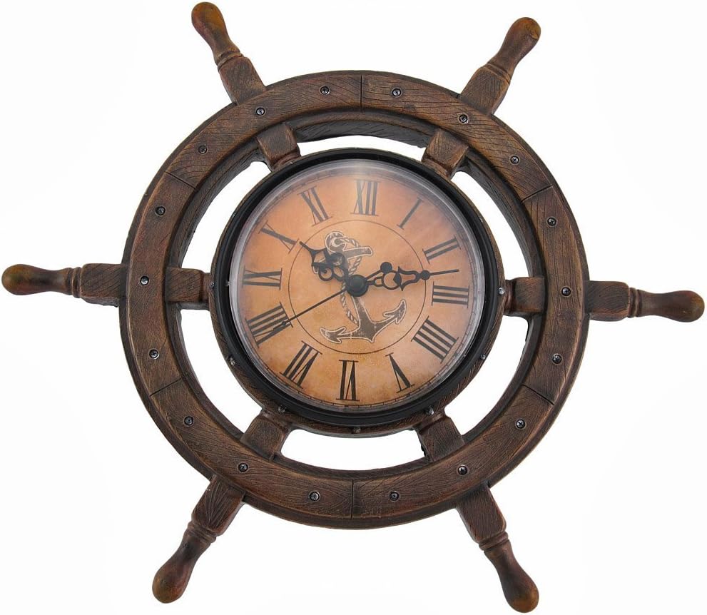 Cast Resin Ship Wheel Wall Clock Roman Numerals view 4