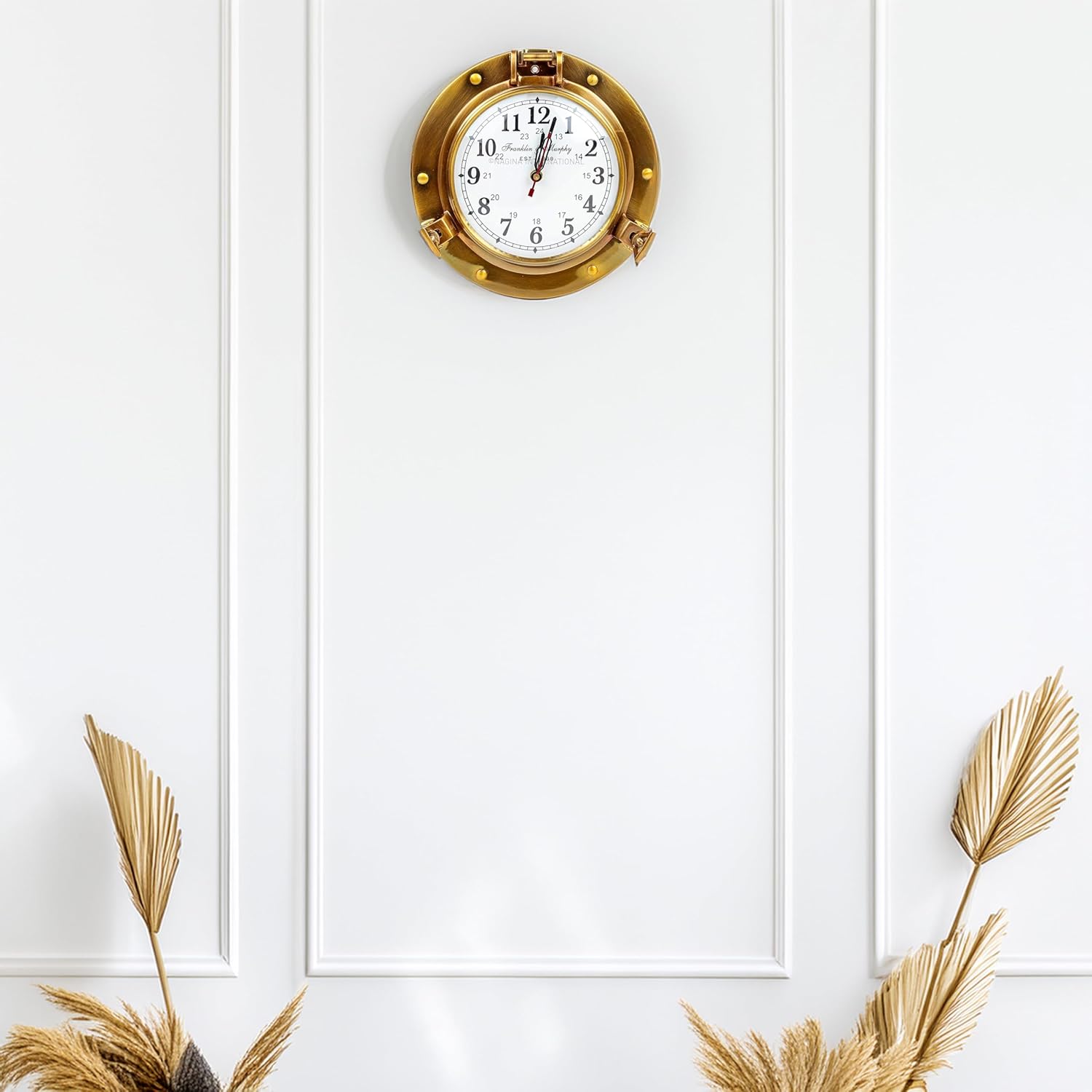 Solid Brass Porthole Wall Clock Franklin Murphy Dial view 8