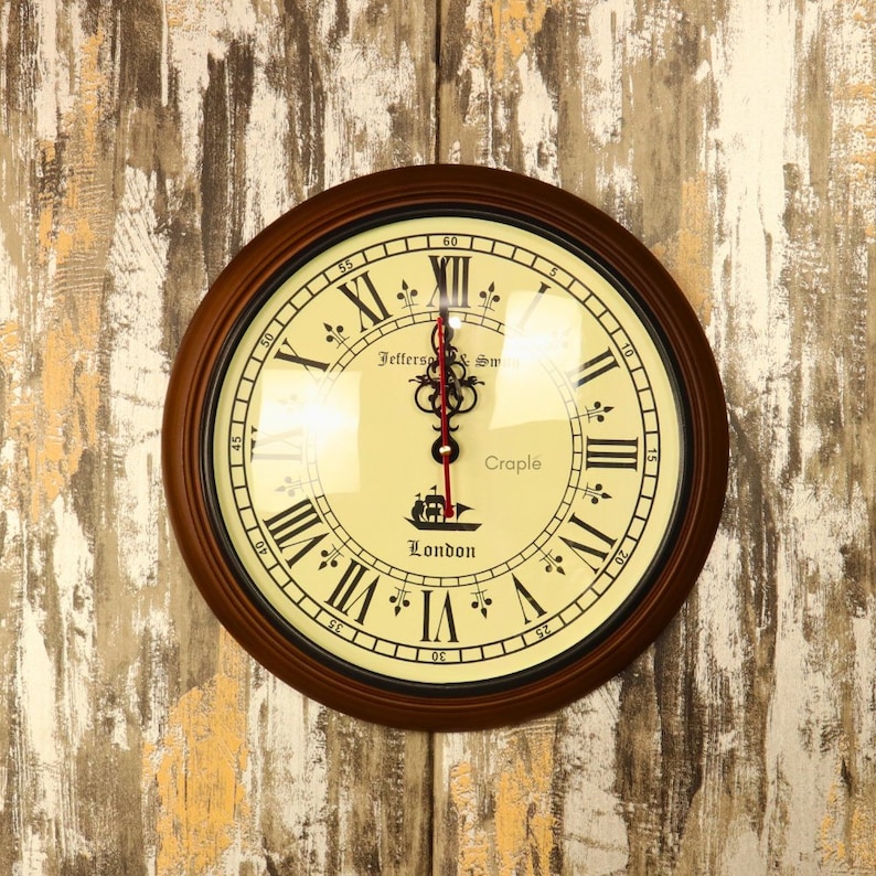 Vintage Wooden Wall Clock Roman Numerals view 8