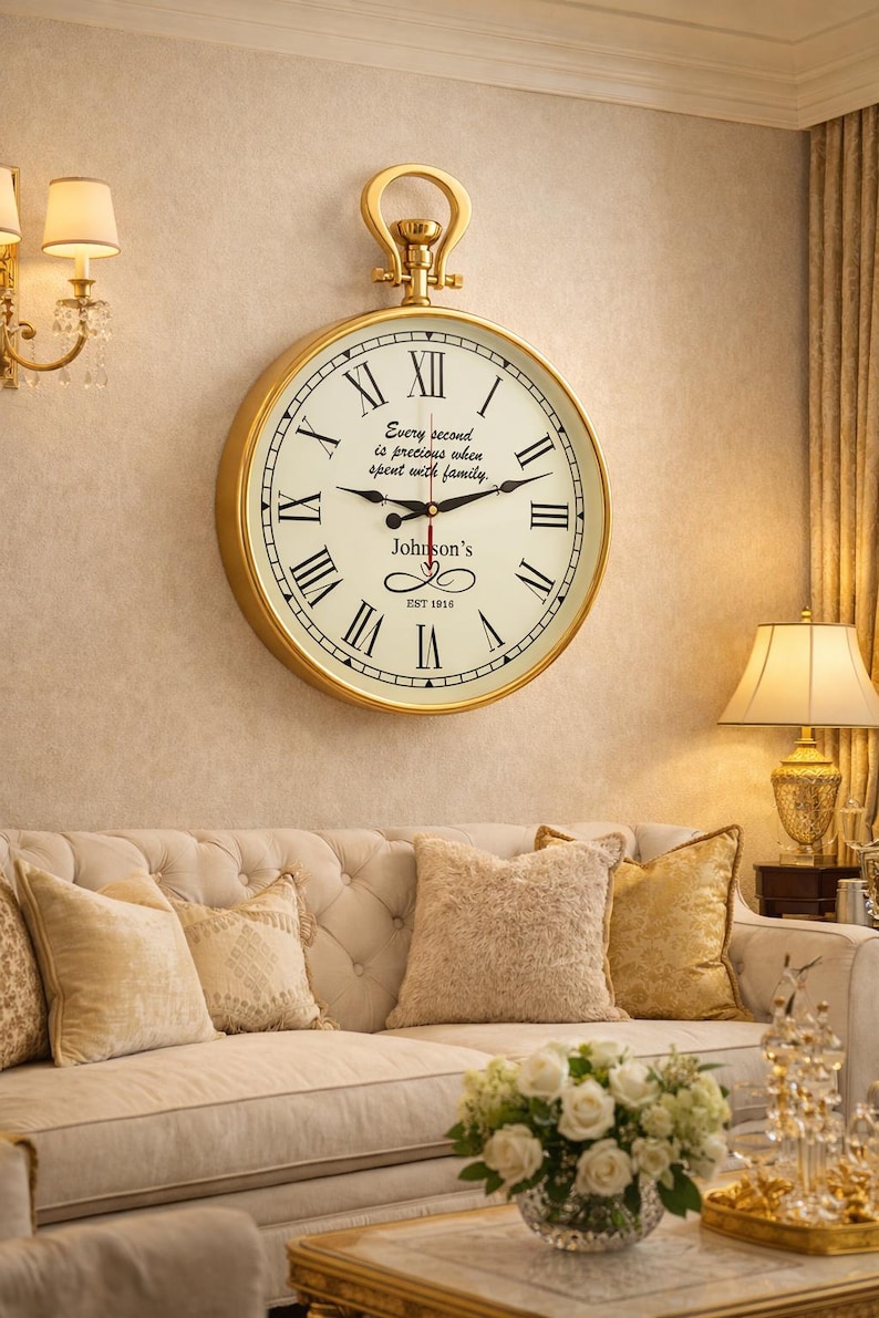 Gold Round Wall Clock Roman Numeral view 2