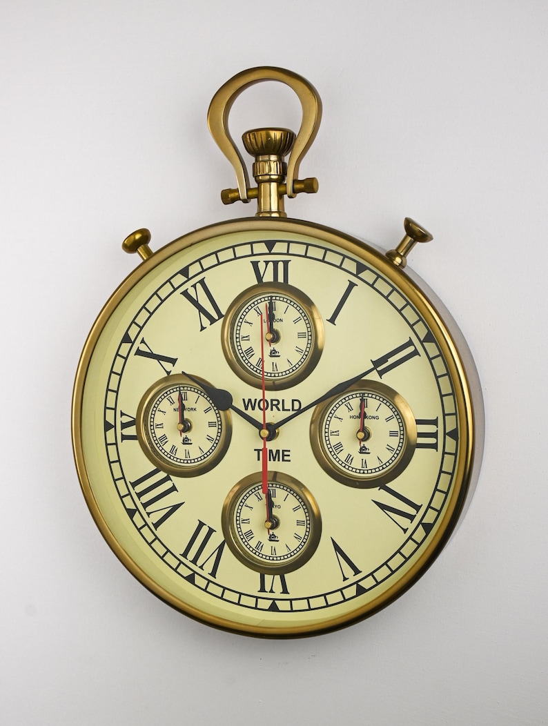 World Time Zone Wall Clock Four City Dial view 2