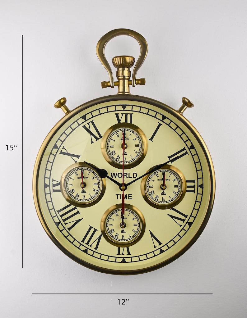 World Time Zone Wall Clock Four City Dial view 3