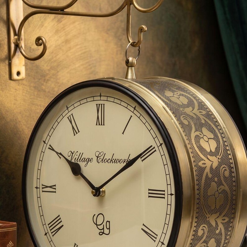 Vintage Brass Railway Wall Clock Station Style view 6