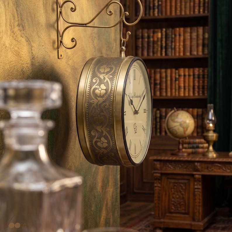 Vintage Brass Railway Wall Clock Station Style view 11