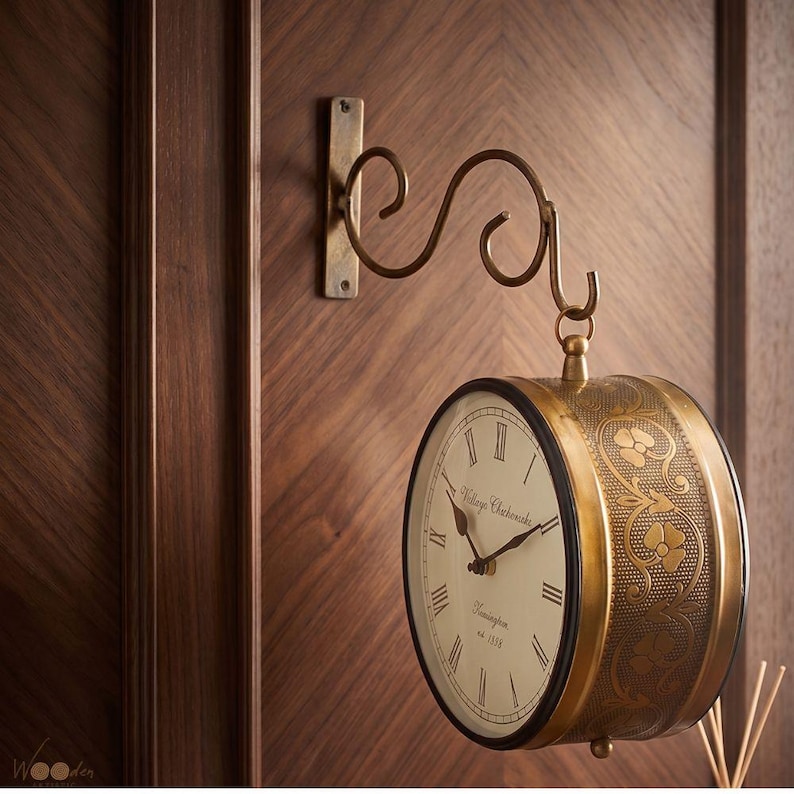 Vintage Brass Railway Wall Clock Station Style view 13