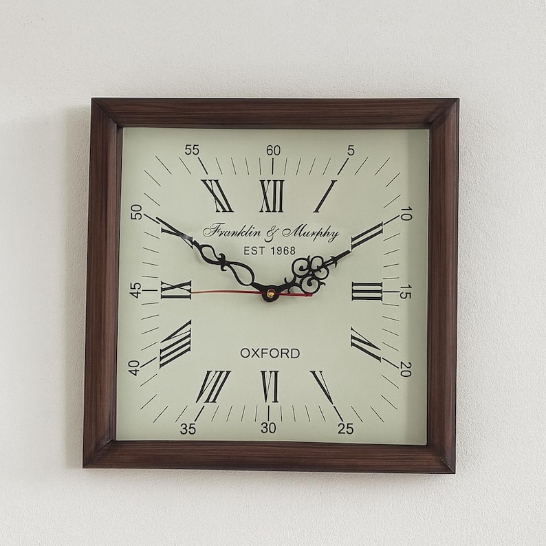 Square Wooden Wall Clock Antique Finish view 6
