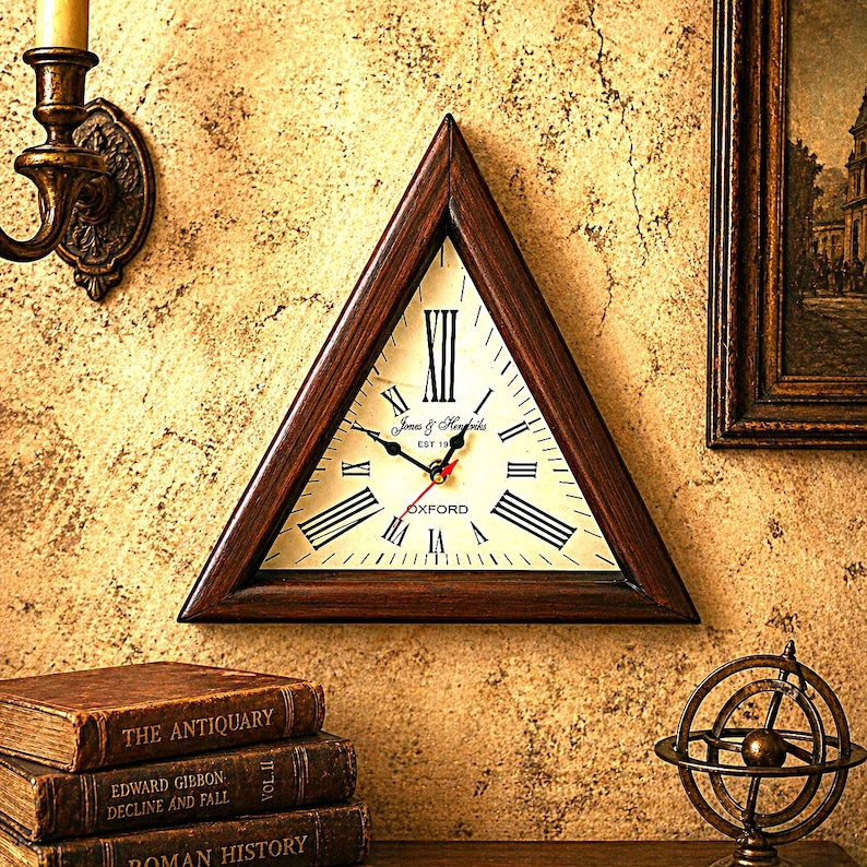 Rustic Triangle Wooden Wall Clock view 6