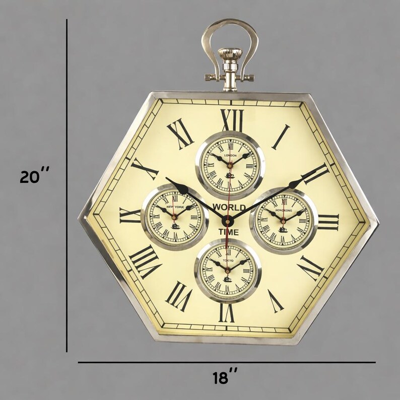 Hexagonal World Time Zone Wall Clock view 5