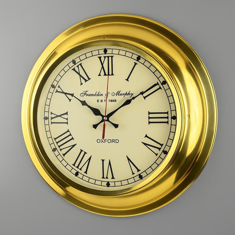 Large Silent Brass Wall Clock Roman Numeral view 5