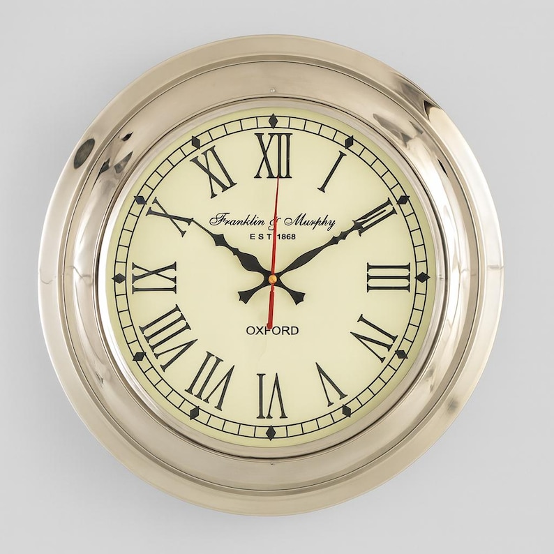 Large Silent Brass Wall Clock Roman Numeral view 7