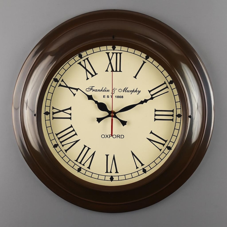 Large Silent Brass Wall Clock Roman Numeral view 10