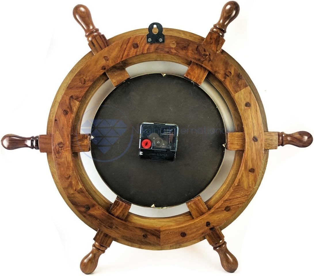 Rosewood Ship Wheel Wall Clock Brass Clock Face view 6