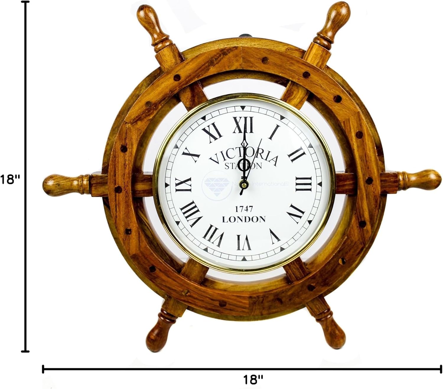Rosewood Ship Wheel Wall Clock Brass Clock Face view 7