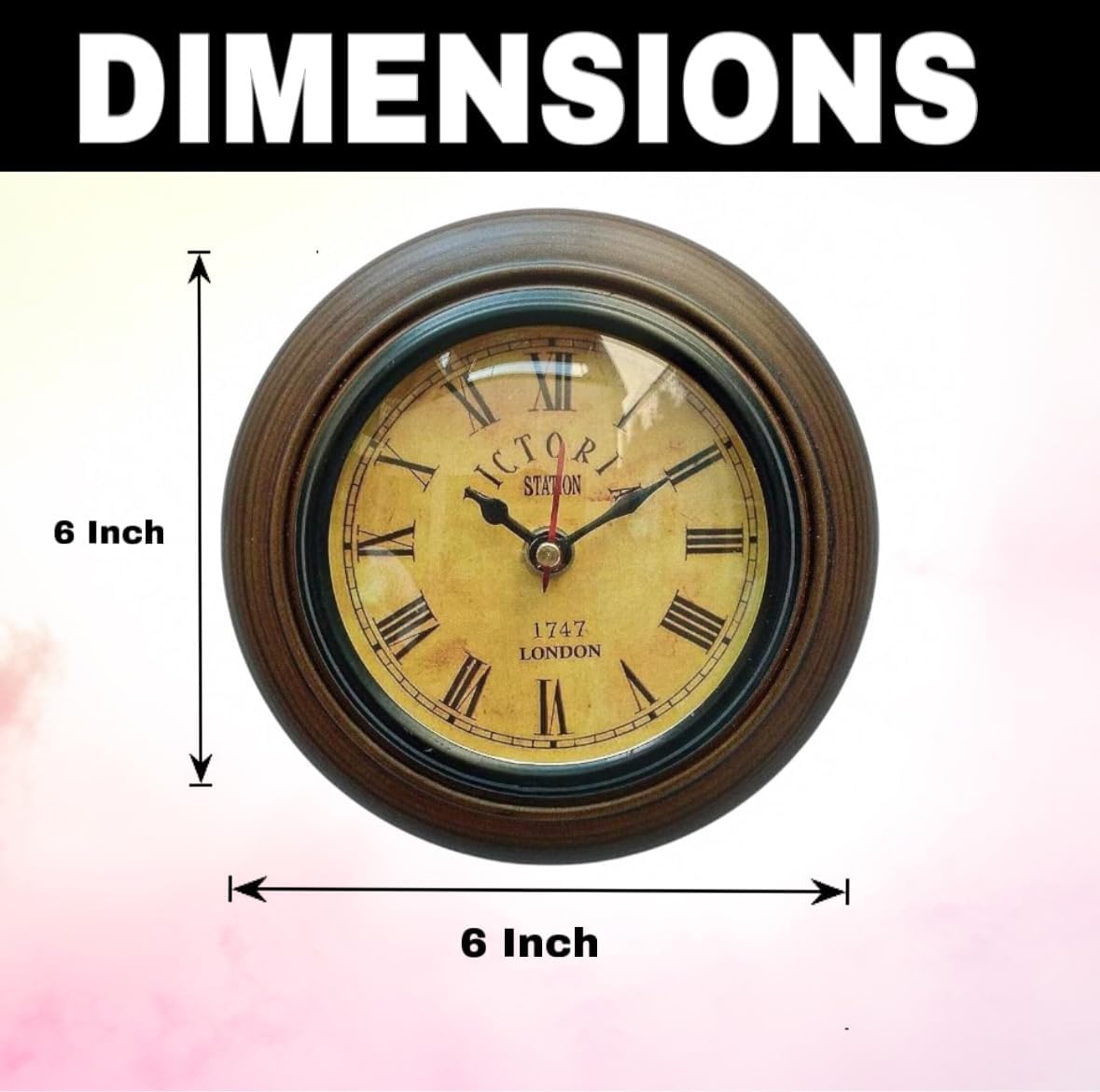 Round Vintage Wall Clock Wooden Finish view 2