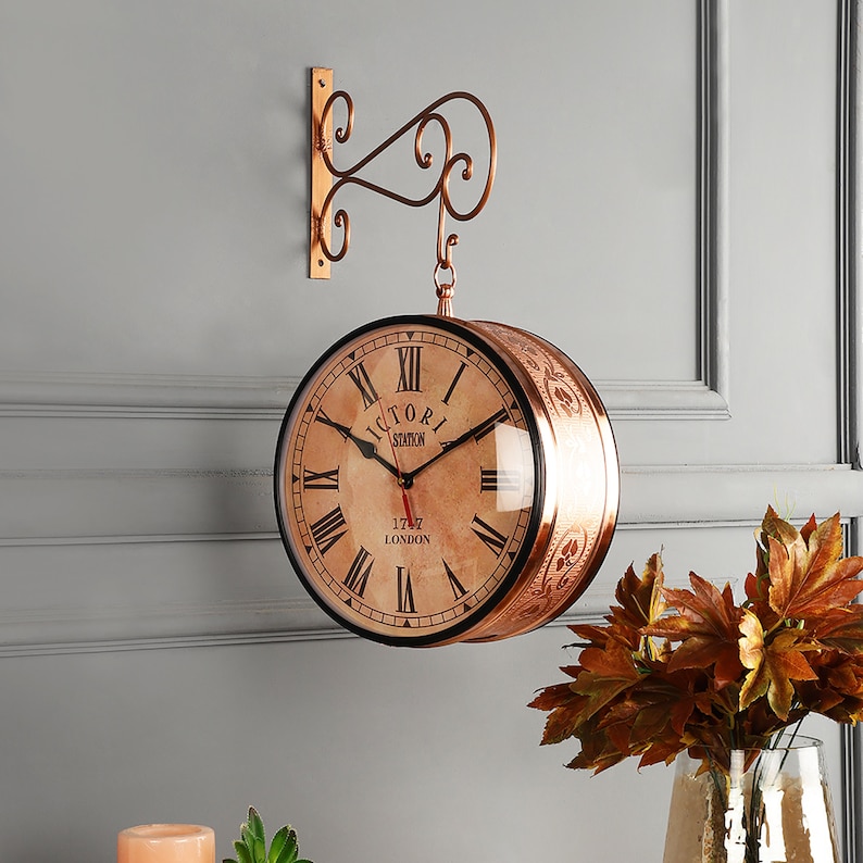 Copper and Gold Dual-Sided Victorian Wall Clock view 11