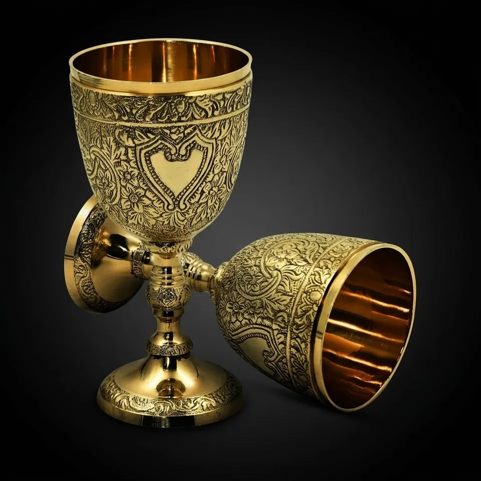 Solid Brass Medieval Goblet with Gothic Embossing