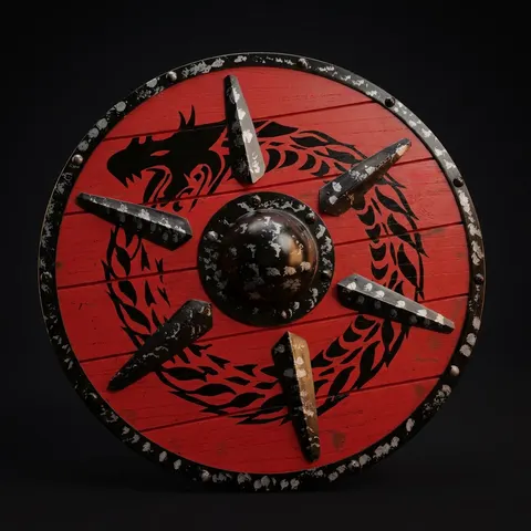 Dragon Design Wooden Viking Shield with Medieval Armor Wall Art view 1