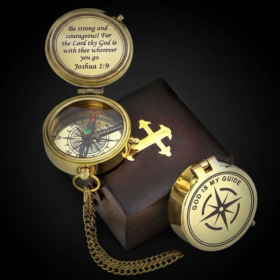 God Is My Guide Compass, Wooden Box