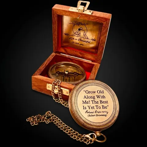 Robert Browning Quote Compass, Wooden Box view 1
