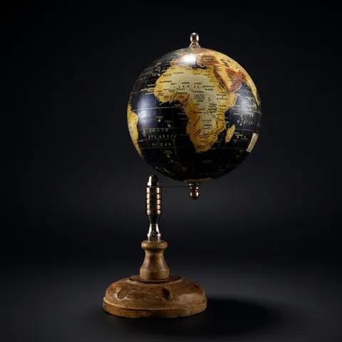 Nautical Collection Globe with Black and Gold Map on Wooden Base view 1