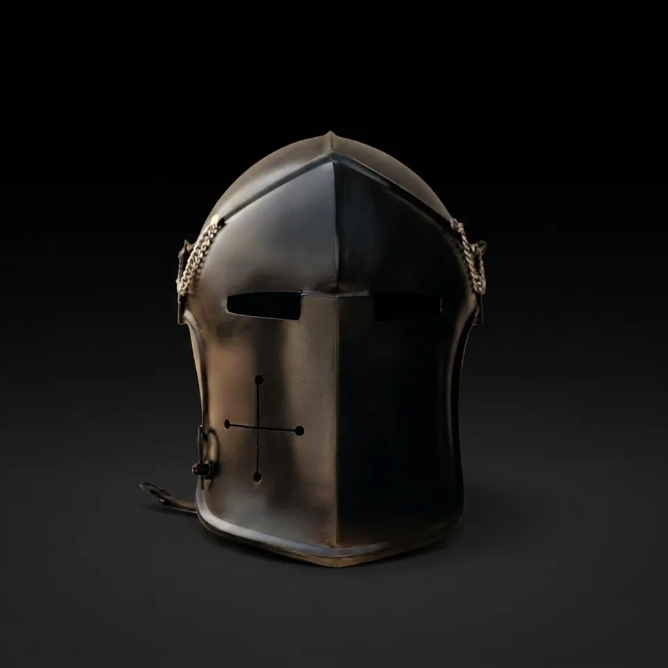Black Medieval Barbuta Knight Helmet — Gothic Armor